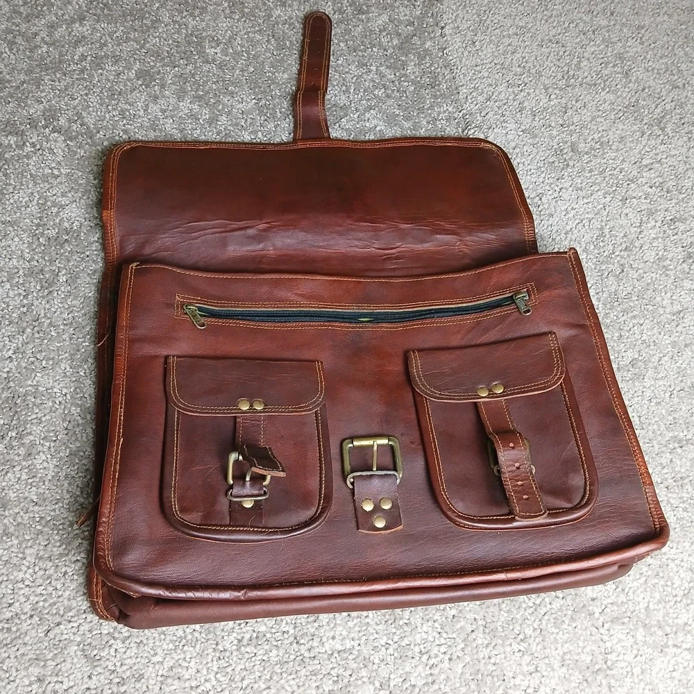 Cuero Brown Leather Messenger Bag Vintage Satchel Laptop Briefcase Work Bag